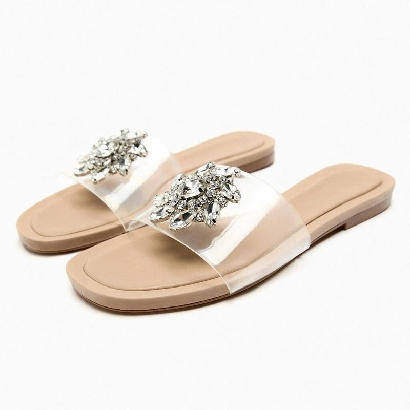 Embellished Clear Strap Flat Sandals