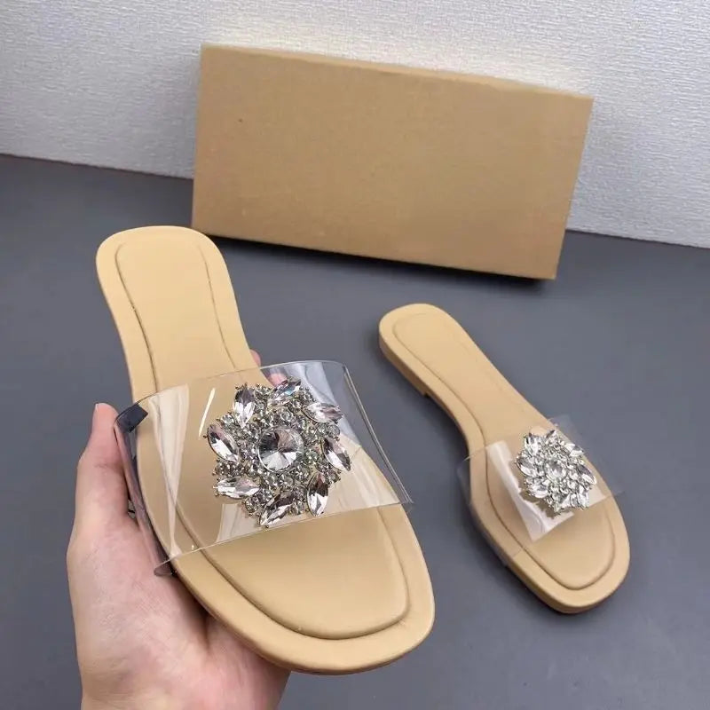 Embellished Clear Strap Flat Sandals