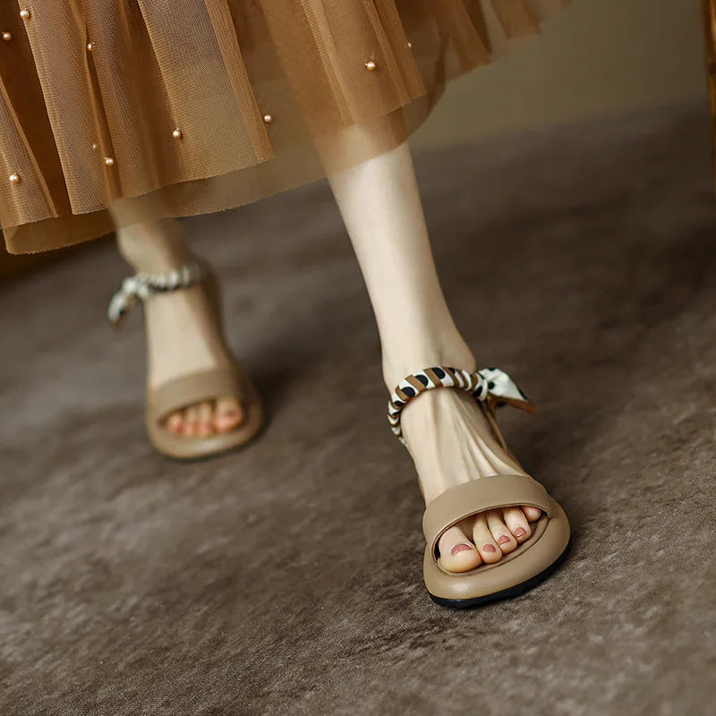 Sporty Genuine Leather T-Strap Flat Sandals