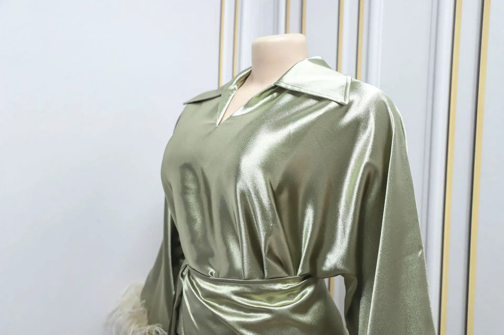 Trendy Long-Sleeve Green Abaya Maxi Dress