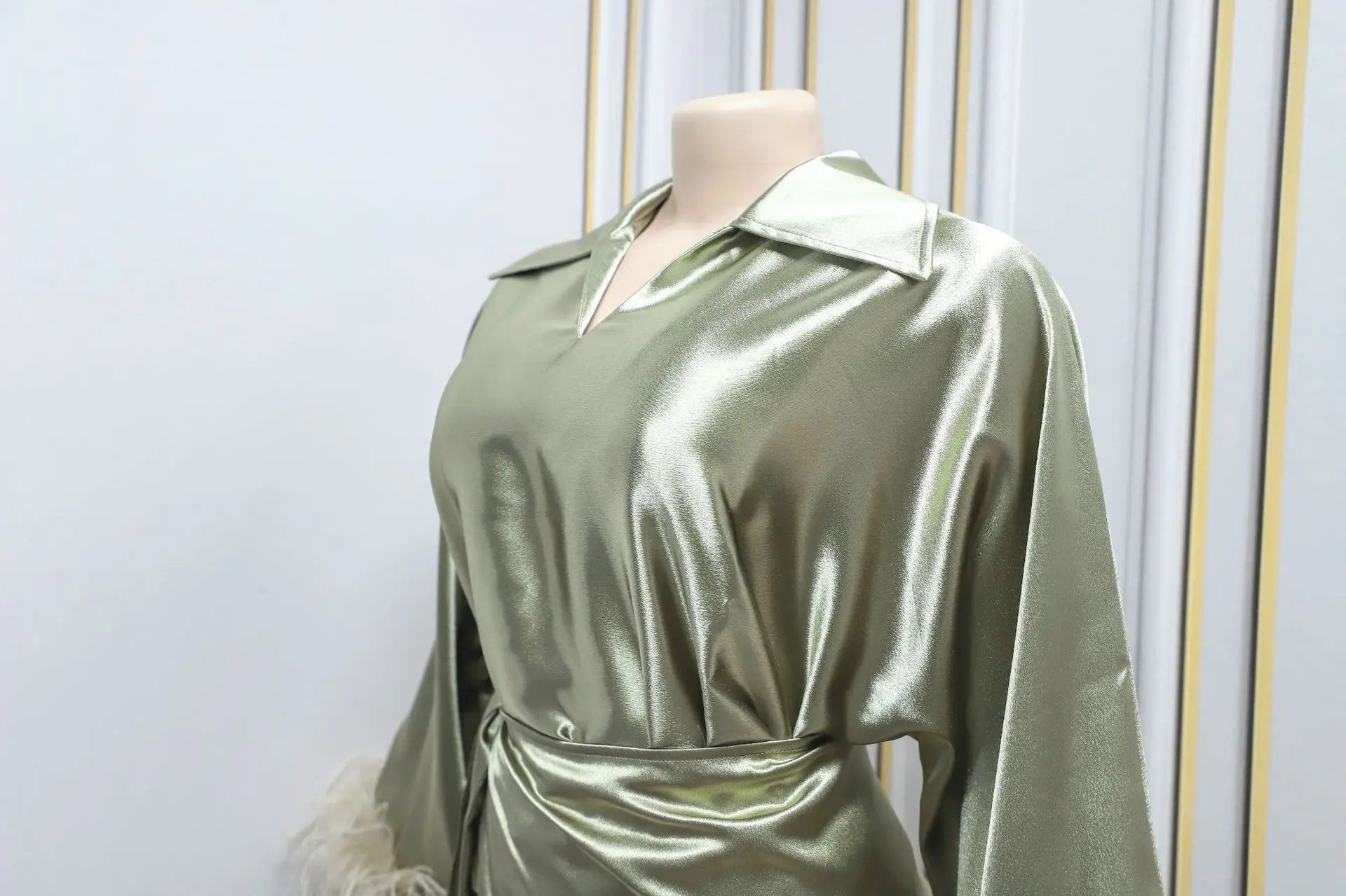 Trendy Long-Sleeve Green Abaya Maxi Dress