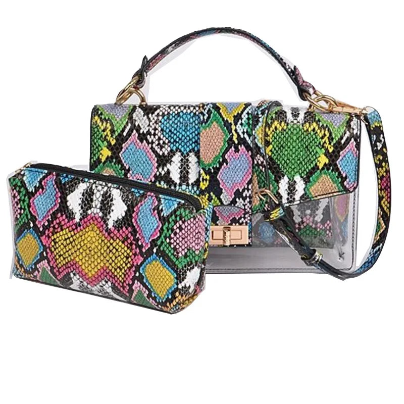 Stylish Snakeskin-Print Handbag and Matching Sandals Set