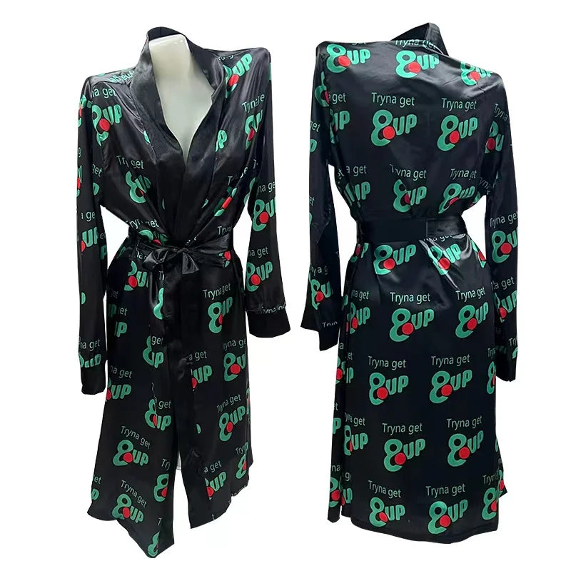 Versatile Printed V-neck Loungewear Robe