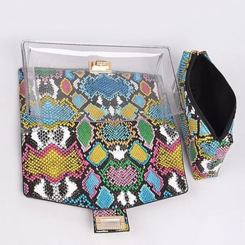 Stylish Snakeskin-Print Handbag and Matching Sandals Set