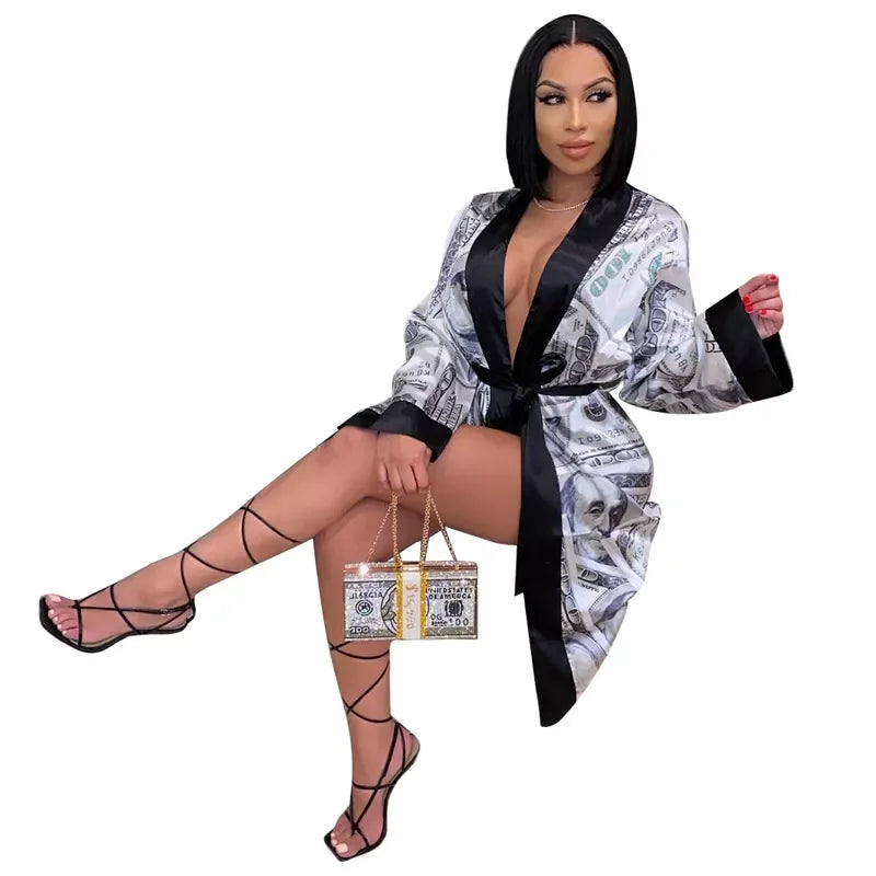 Versatile Printed V-neck Loungewear Robe