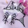 Embroidered Lace Lingerie Set with Garters