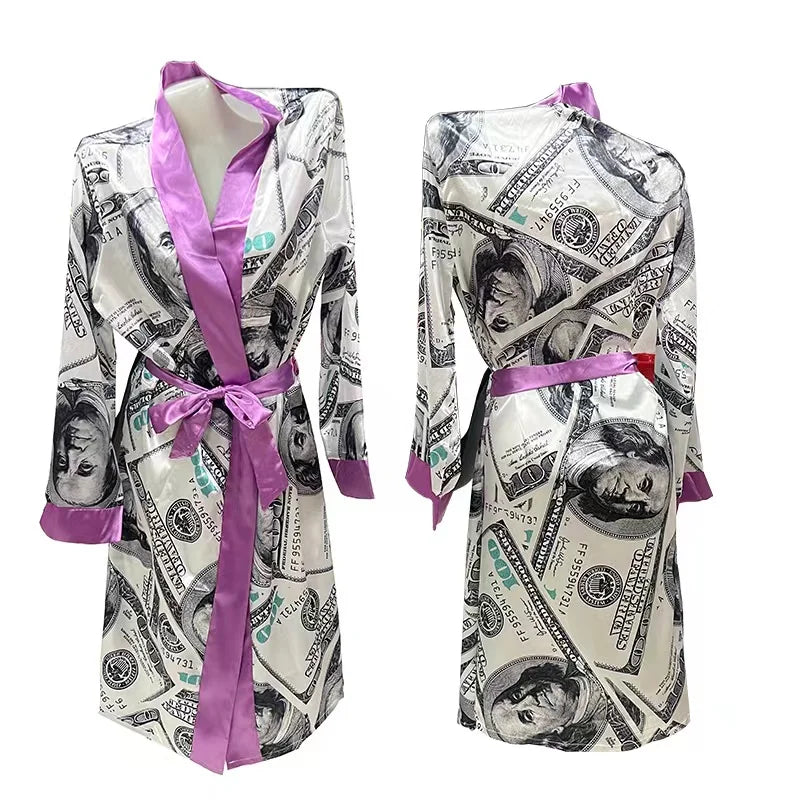 Versatile Printed V-neck Loungewear Robe