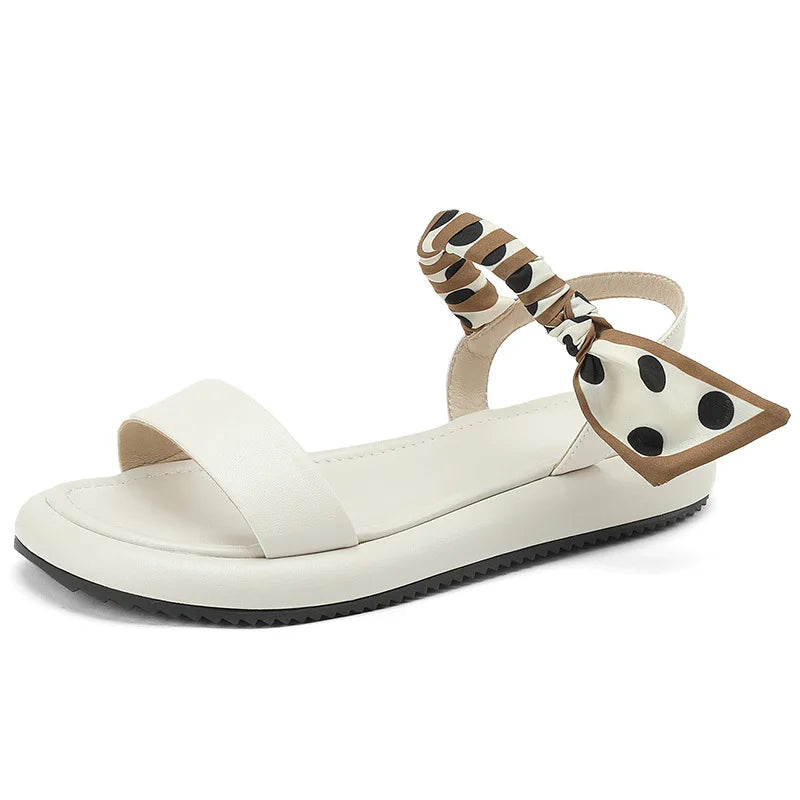 Sporty Genuine Leather T-Strap Flat Sandals