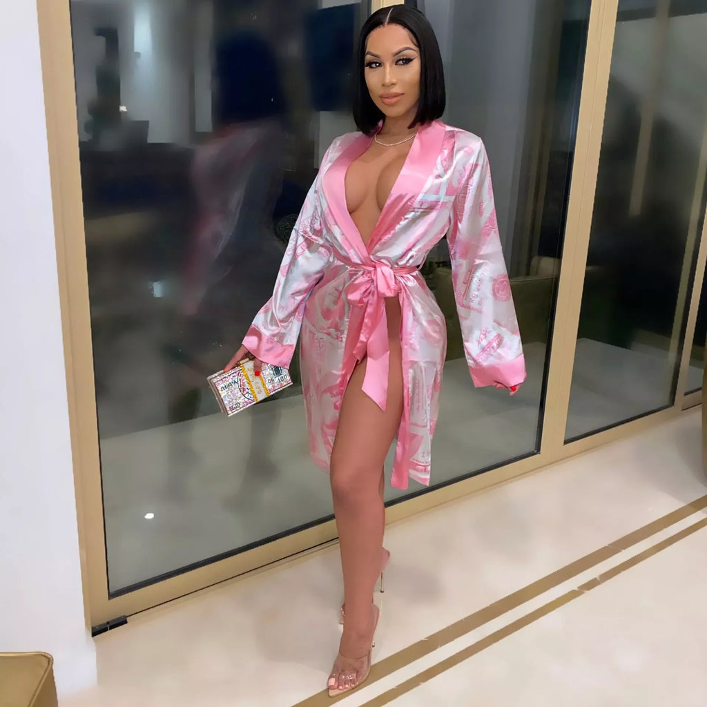Versatile Printed V-neck Loungewear Robe