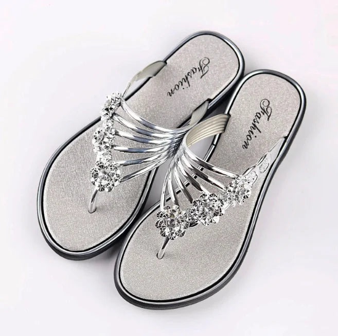Women's Summer Rhinestone Embellished Flat Sandals