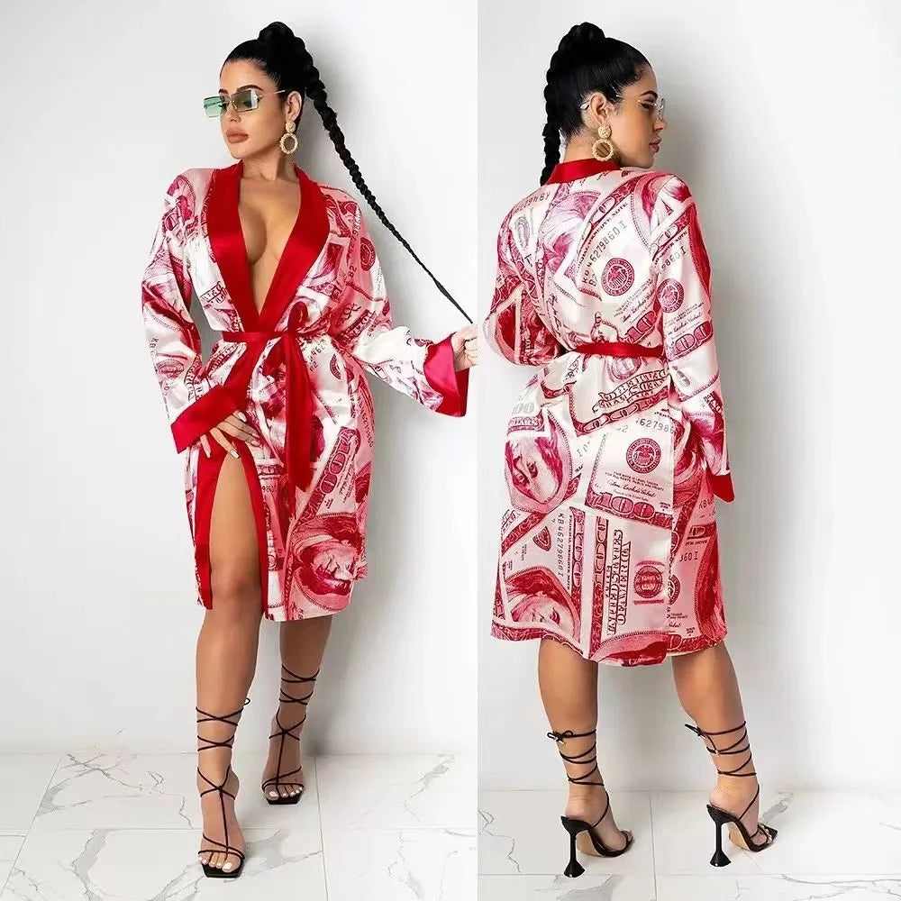 Versatile Printed V-neck Loungewear Robe