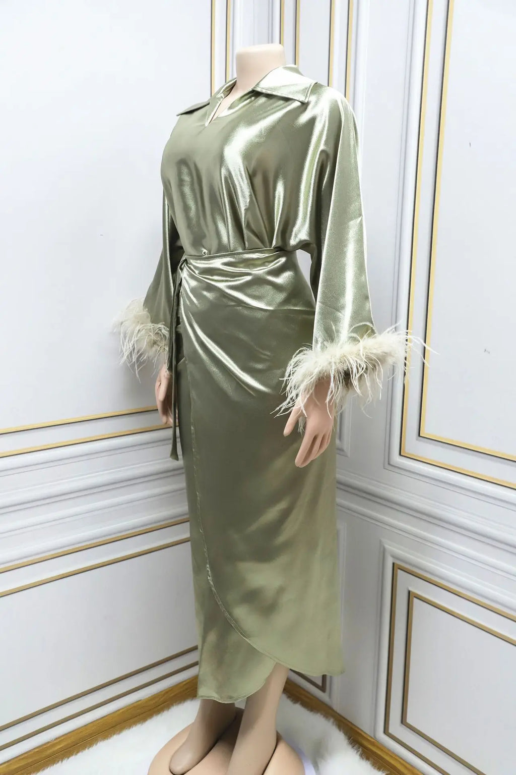 Trendy Long-Sleeve Green Abaya Maxi Dress
