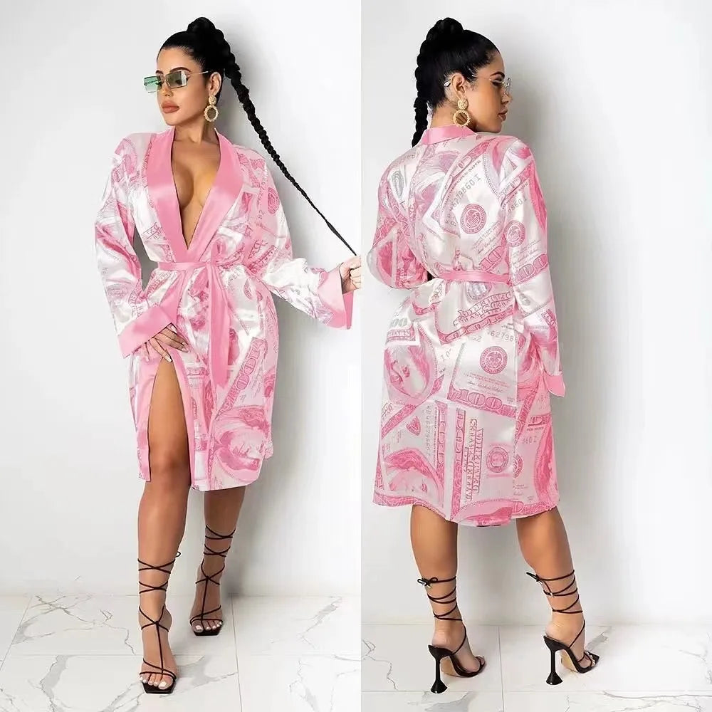 Versatile Printed V-neck Loungewear Robe