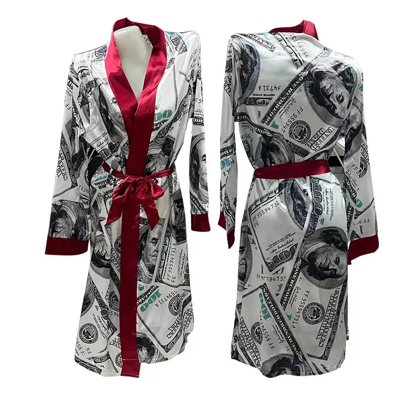 Versatile Printed V-neck Loungewear Robe
