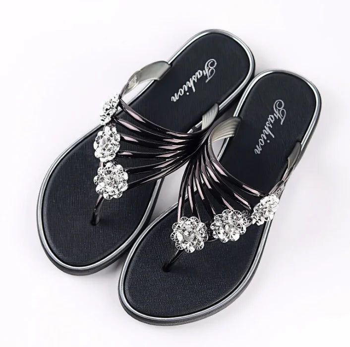 Women's Summer Rhinestone Embellished Flat Sandals