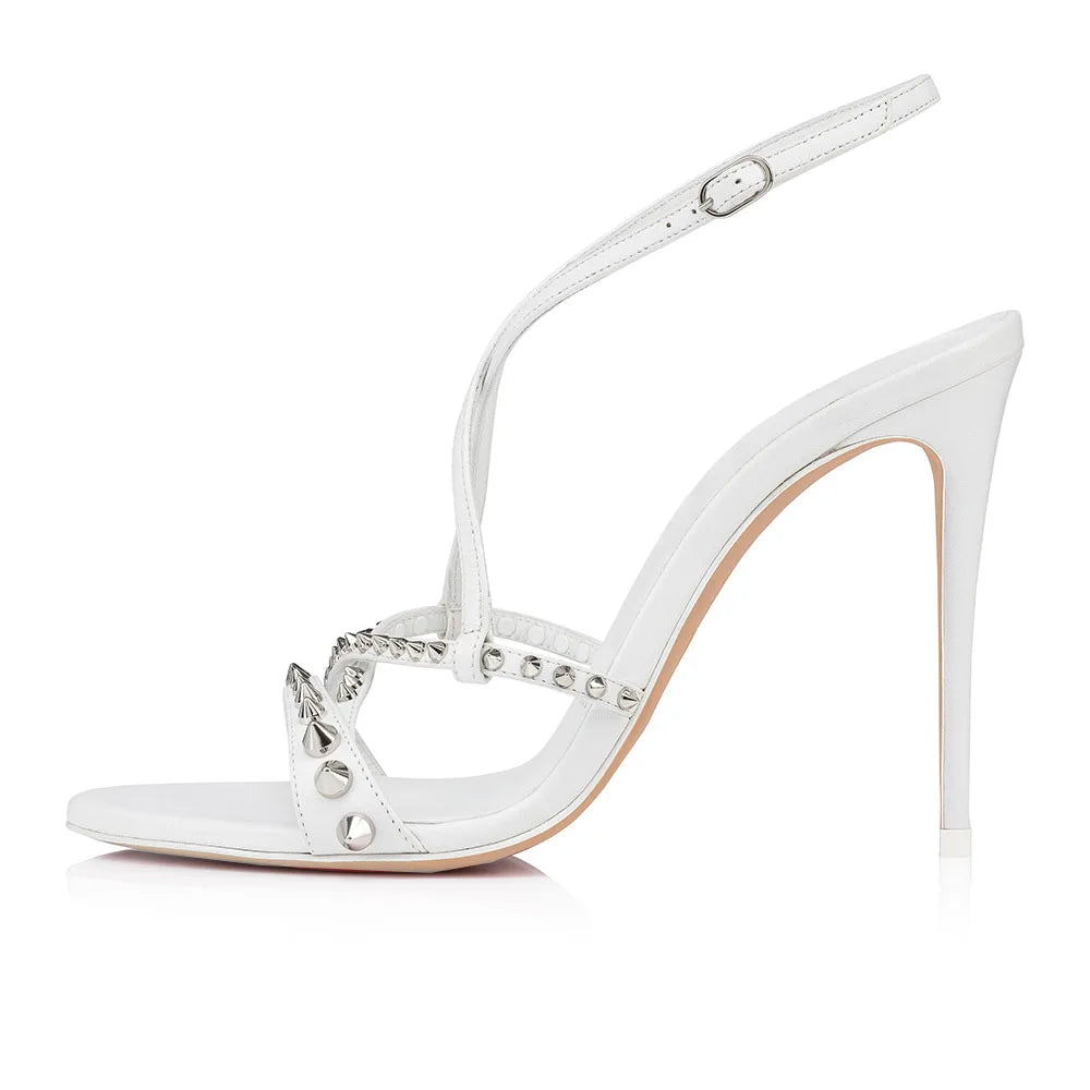 Black Nude White High Heels Plus Size Strappy Women Studded Sandals 2024 New Design
