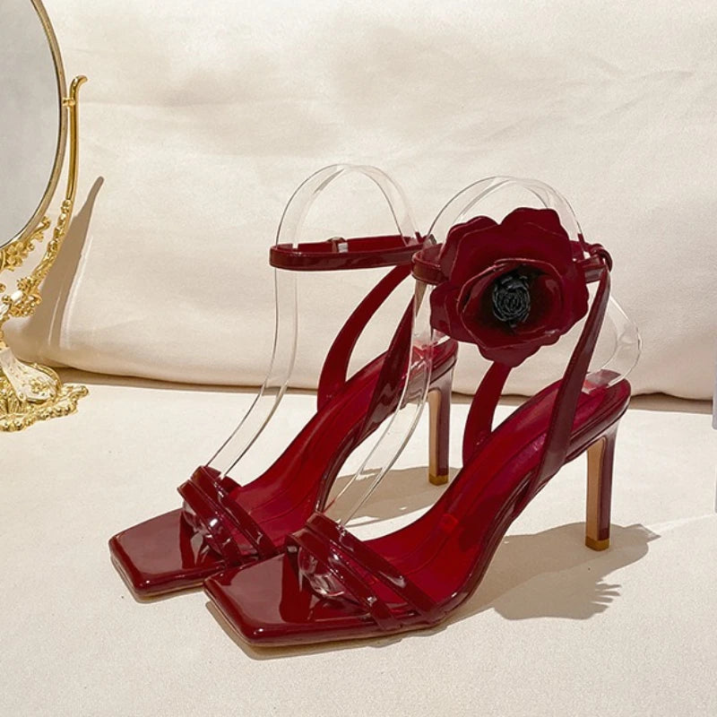 Elegant Floral Accent High Heel Slipper Sandals