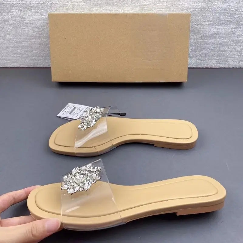 Embellished Clear Strap Flat Sandals