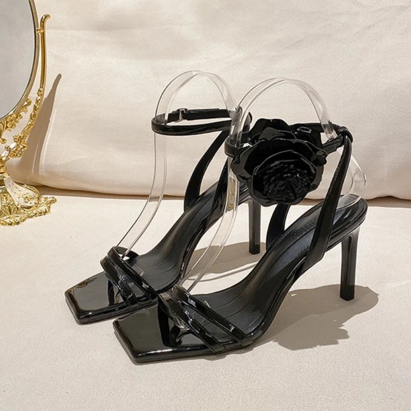 Elegant Floral Accent High Heel Slipper Sandals