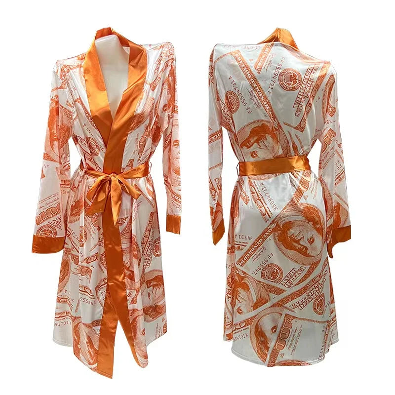 Versatile Printed V-neck Loungewear Robe