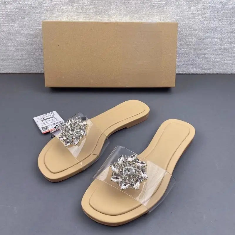 Embellished Clear Strap Flat Sandals