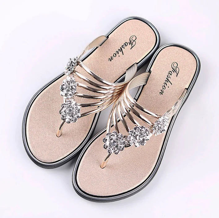 Women's Summer Rhinestone Embellished Flat Sandals