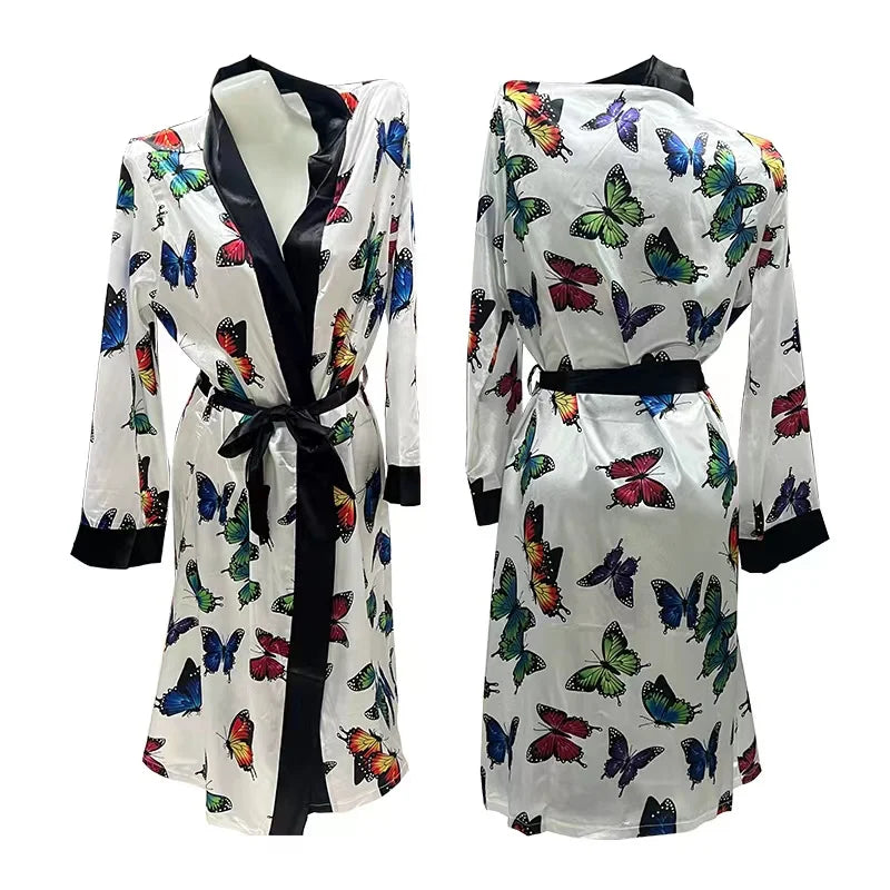 Versatile Printed V-neck Loungewear Robe