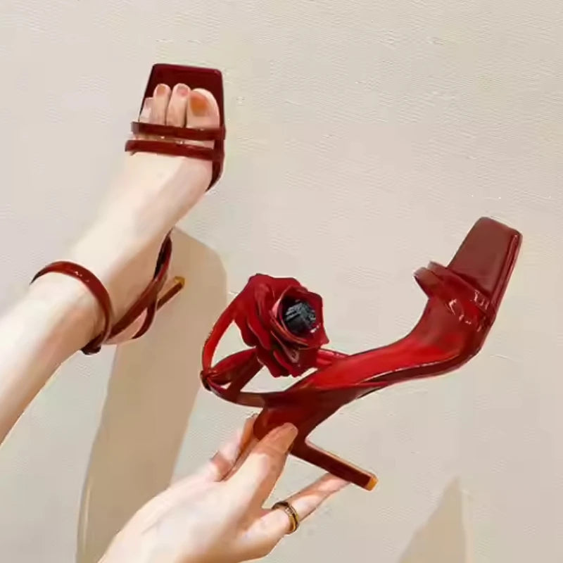 Elegant Floral Accent High Heel Slipper Sandals