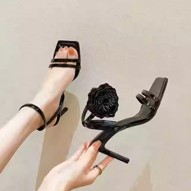 Elegant Floral Accent High Heel Slipper Sandals
