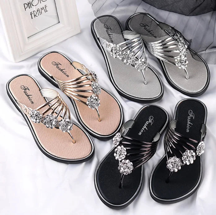 Women's Summer Rhinestone Embellished Flat Sandals