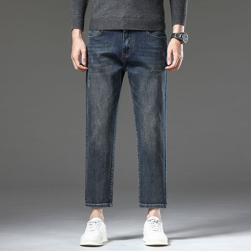Eight-point Pants Autumn Stretch Jeans Men's Slim-fit Stretch Washed Spring Loose Short Men's Pants