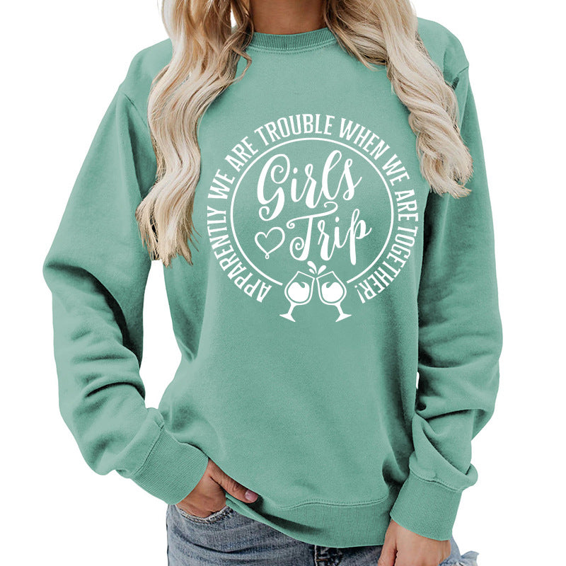 Casual Graphic Print Round-Neck Cotton Pullover