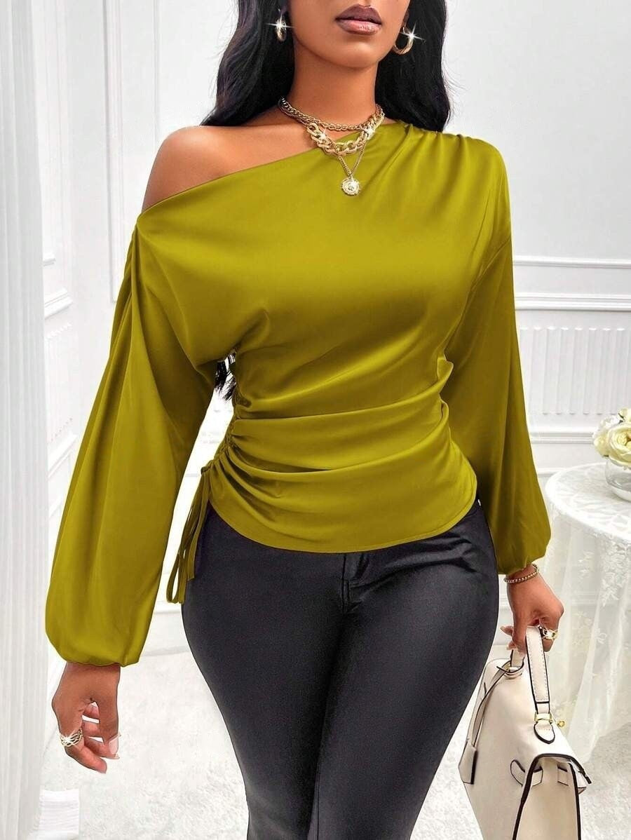 Summer 2026 Satin Pullover Slant Collar Top