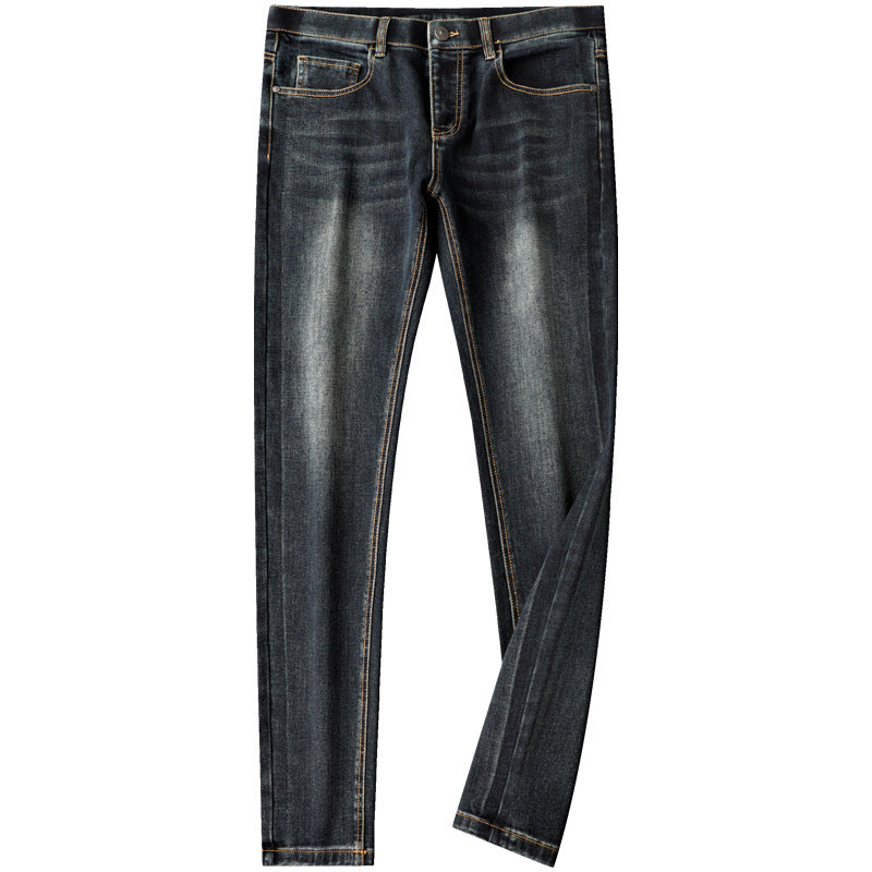 Light Luxury Autumn Classic Blue Casual Jeans Men's Slim-Fit Elastic Small Straight Tube Men's Washed White Business Pants