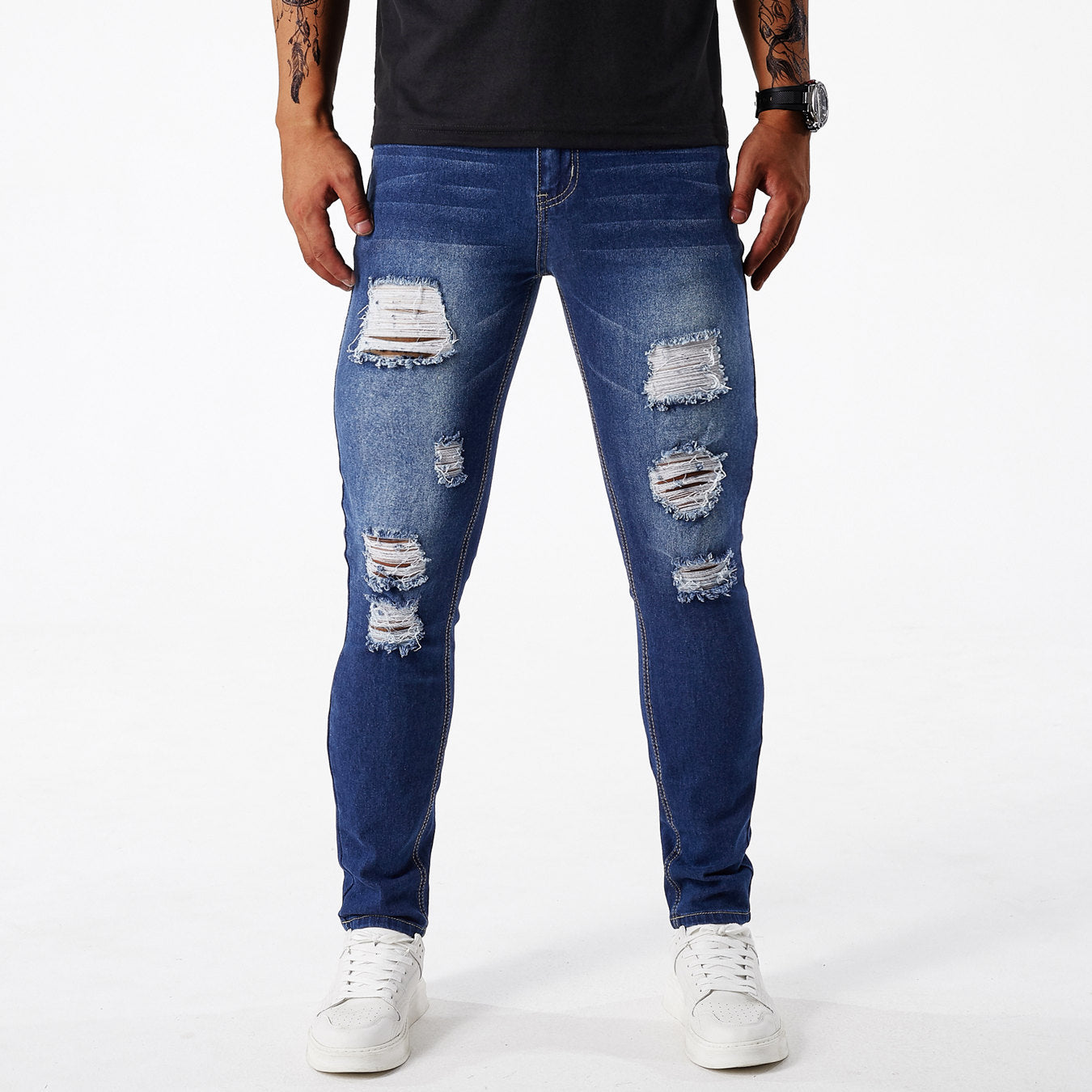 Men's Stylish Frayed Slim-Fit Jeans