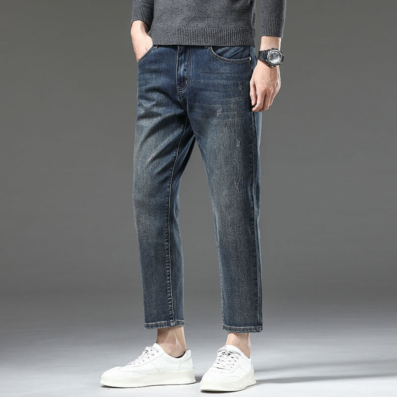 Eight-point Pants Autumn Stretch Jeans Men's Slim-fit Stretch Washed Spring Loose Short Men's Pants