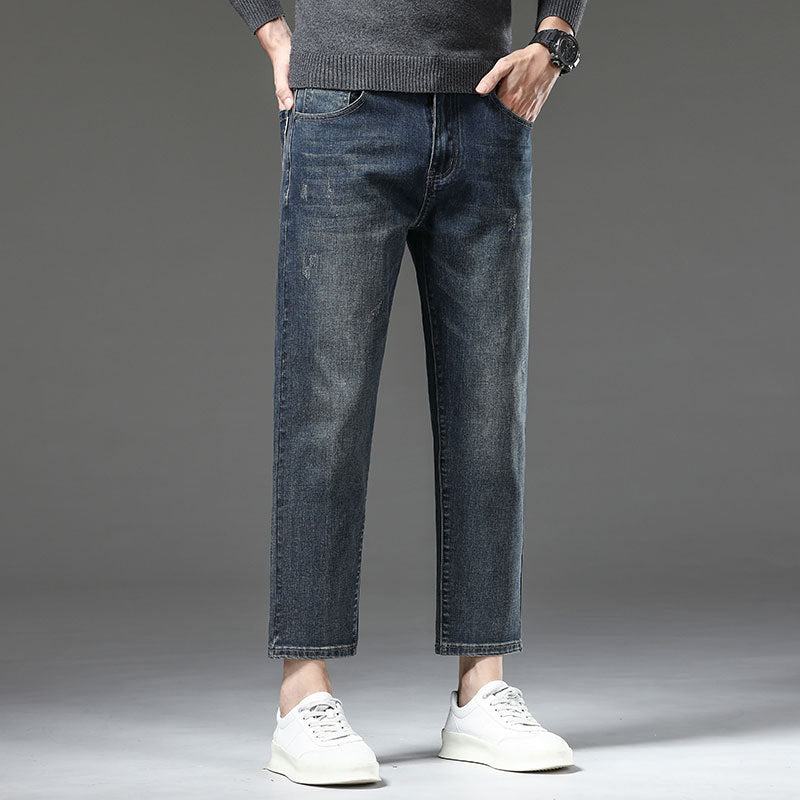 Eight-point Pants Autumn Stretch Jeans Men's Slim-fit Stretch Washed Spring Loose Short Men's Pants