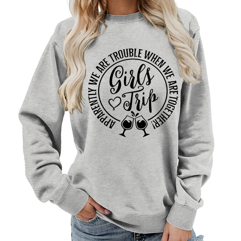 Casual Graphic Print Round-Neck Cotton Pullover