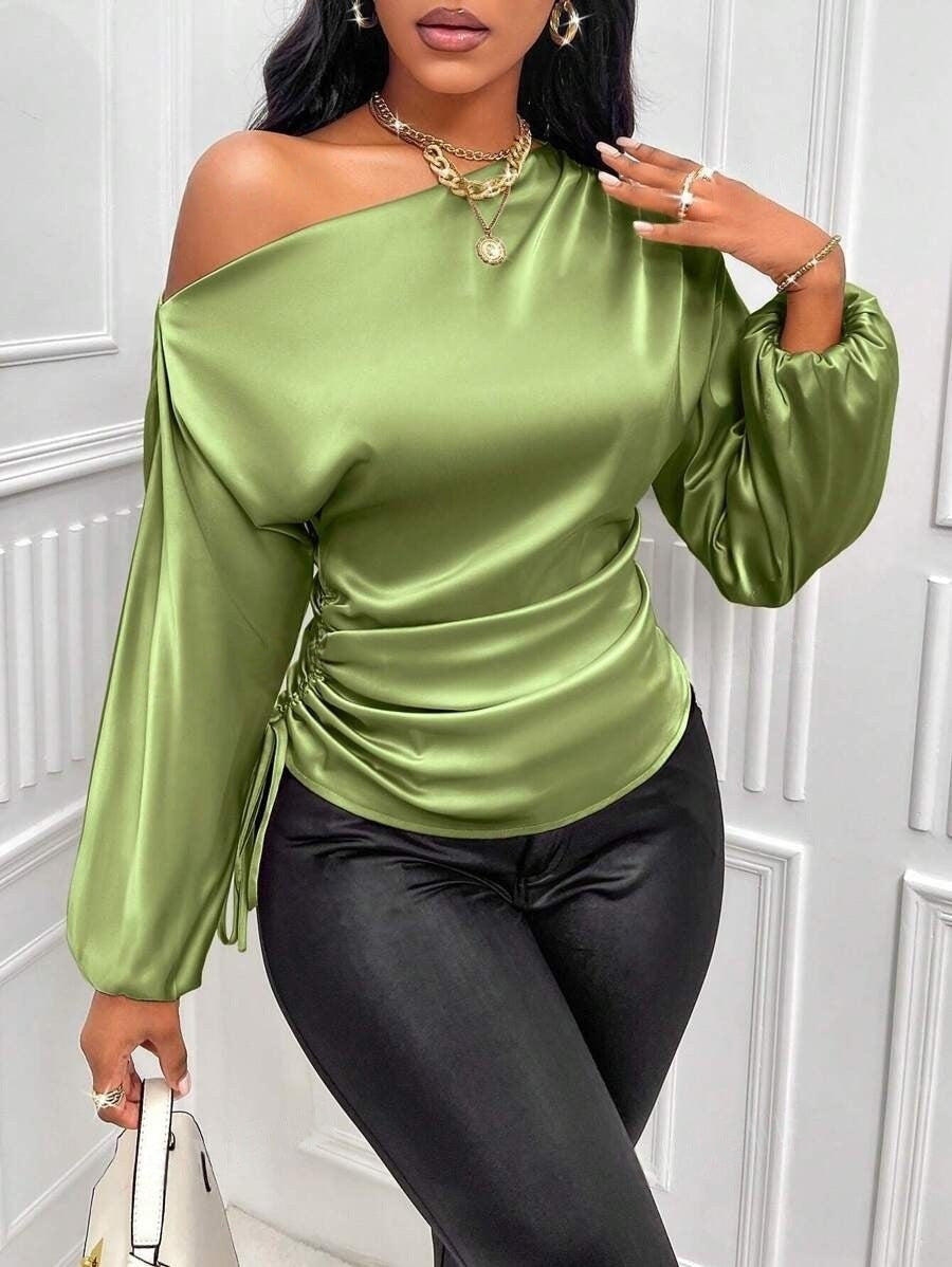 Summer 2026 Satin Pullover Slant Collar Top
