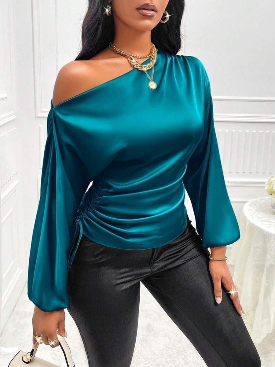Summer 2026 Satin Pullover Slant Collar Top