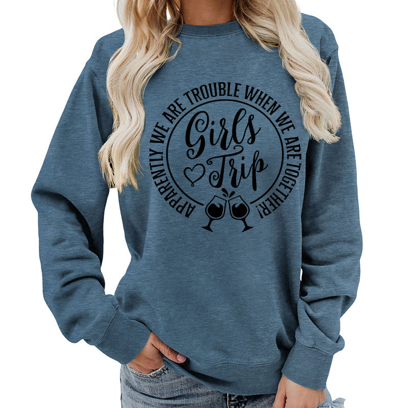 Casual Graphic Print Round-Neck Cotton Pullover
