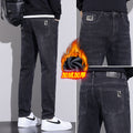 Casual Fleece Cotton Denim Pants for Winter