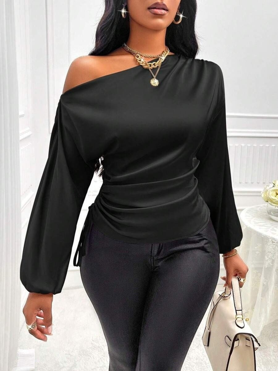 Summer 2026 Satin Pullover Slant Collar Top
