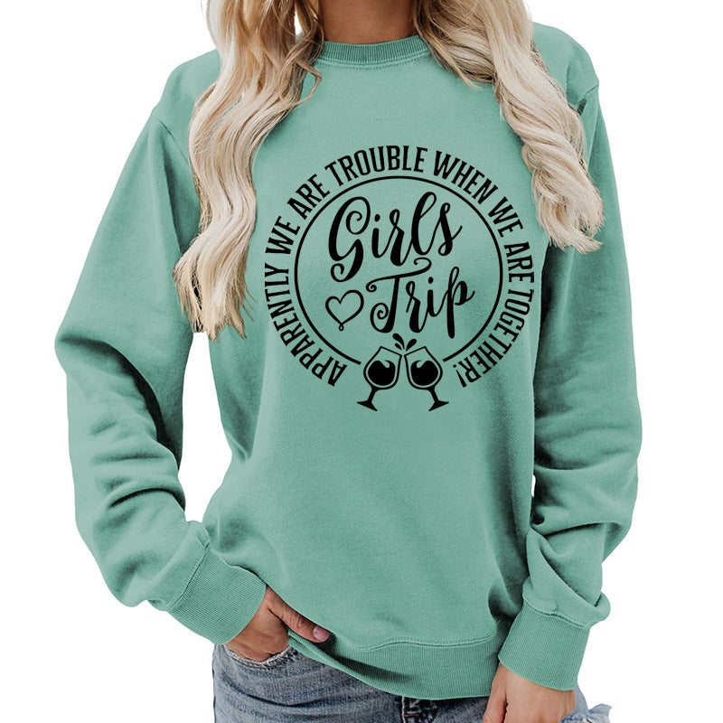 Casual Graphic Print Round-Neck Cotton Pullover
