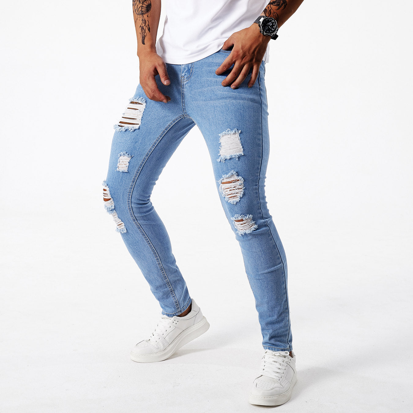 Men's Stylish Frayed Slim-Fit Jeans