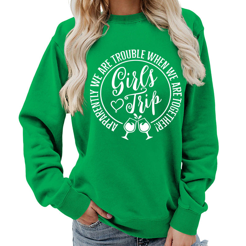 Casual Graphic Print Round-Neck Cotton Pullover