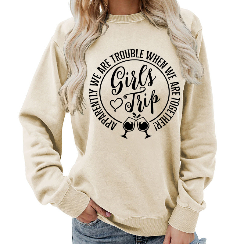 Casual Graphic Print Round-Neck Cotton Pullover