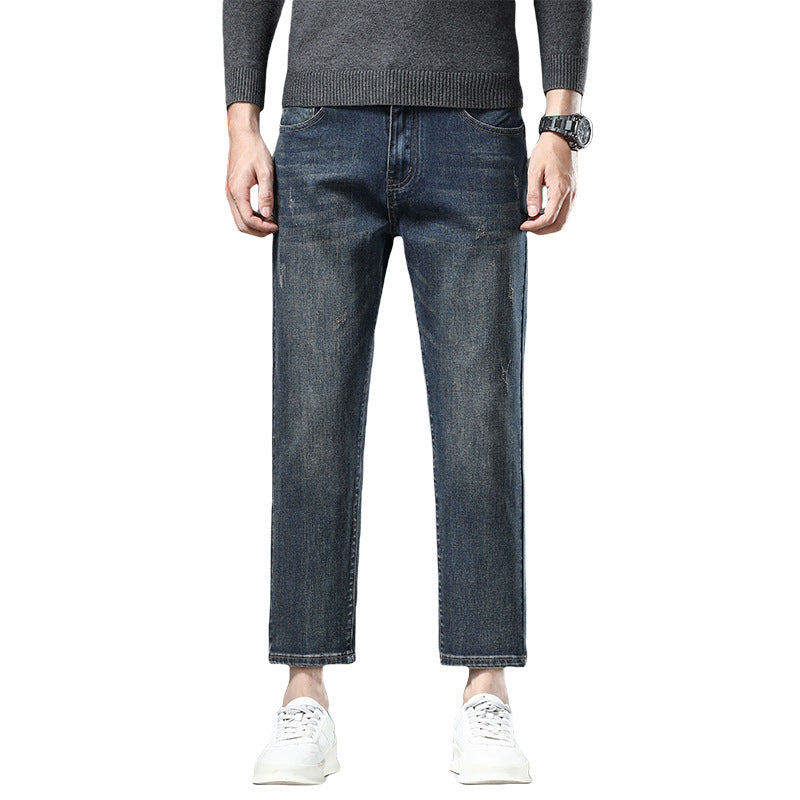 Eight-point Pants Autumn Stretch Jeans Men's Slim-fit Stretch Washed Spring Loose Short Men's Pants