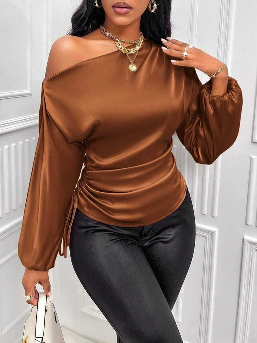 Summer 2026 Satin Pullover Slant Collar Top