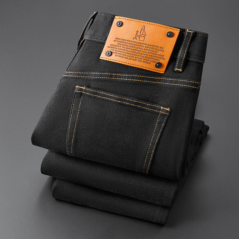 High-end Primary Color Jeans Men's Autumn and Winter All-match Casual Slim-fit Stretch 2024 New European Long Pants Spring and Autumn